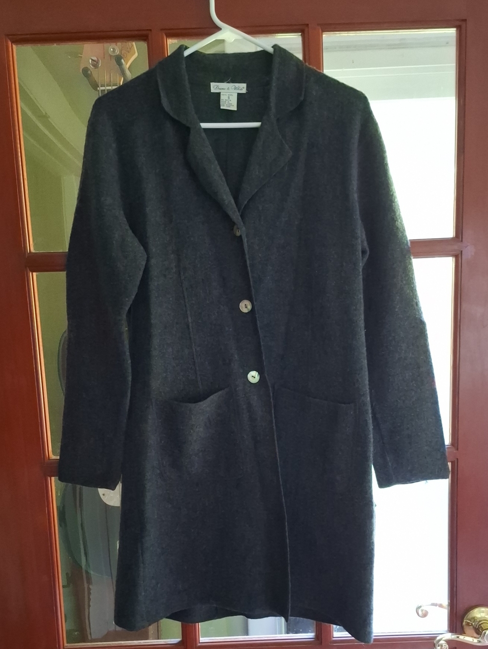 Vintage Wool-Blend Dark Charcoal Single-Breasted Trench Coat
